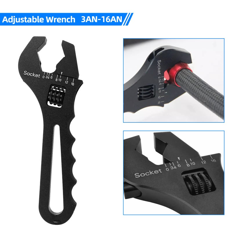 SYKRSS An Fitting Wrench 3AN-16AN Adjustable Wrench Aluminum Lightweight Spanner Tools for An Hose Fitting Adapter End, Black - Image 2
